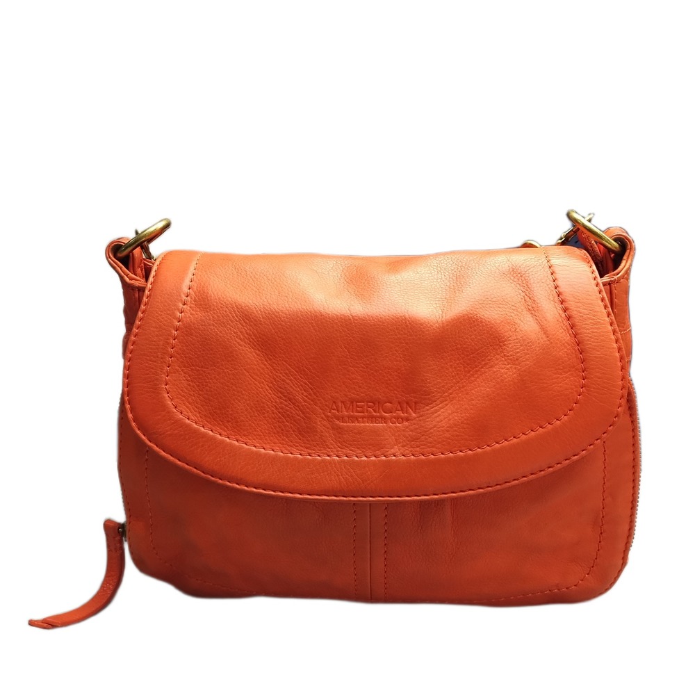 American Leather Co. Marino Crossbody Bag Womens Orange Leather Magnetic Closure